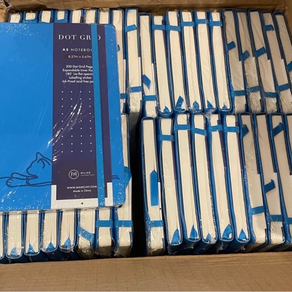 5 pack Blue Cat A5 Soft Touch Cover Banded Dot Grid Notebook/Journal-100 Sheet